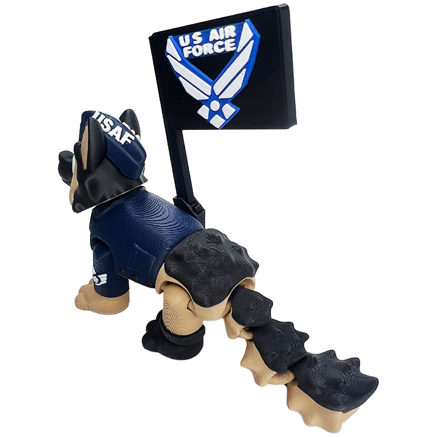 Military Mascot Dog – 3D Printed Fidget Desk Buddy (Flag or No Flag) – Veteran, Police, Air Force, Marine Corps, Army, Navy