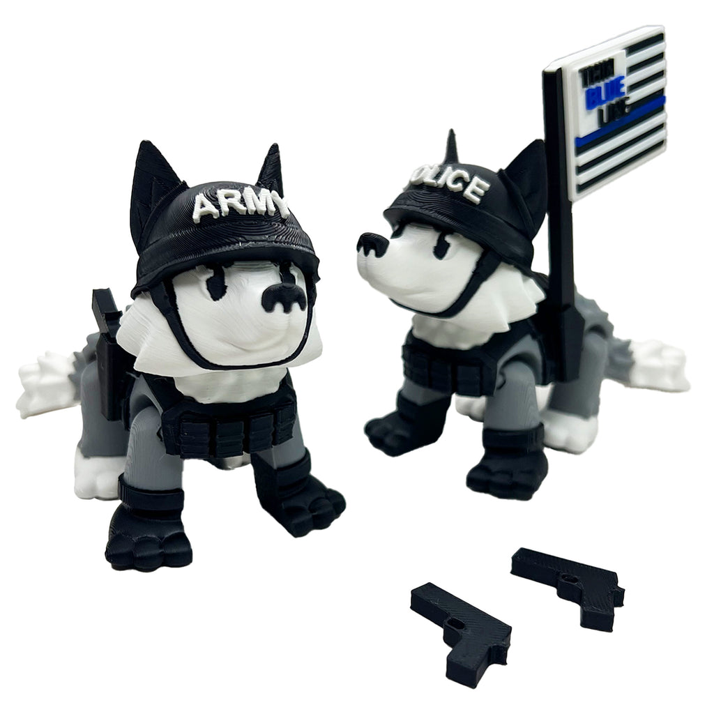 Military Mascot Dog – 3D Printed Fidget Desk Buddy (Flag or No Flag) – Veteran, Police, Air Force, Marine Corps, Army, Navy