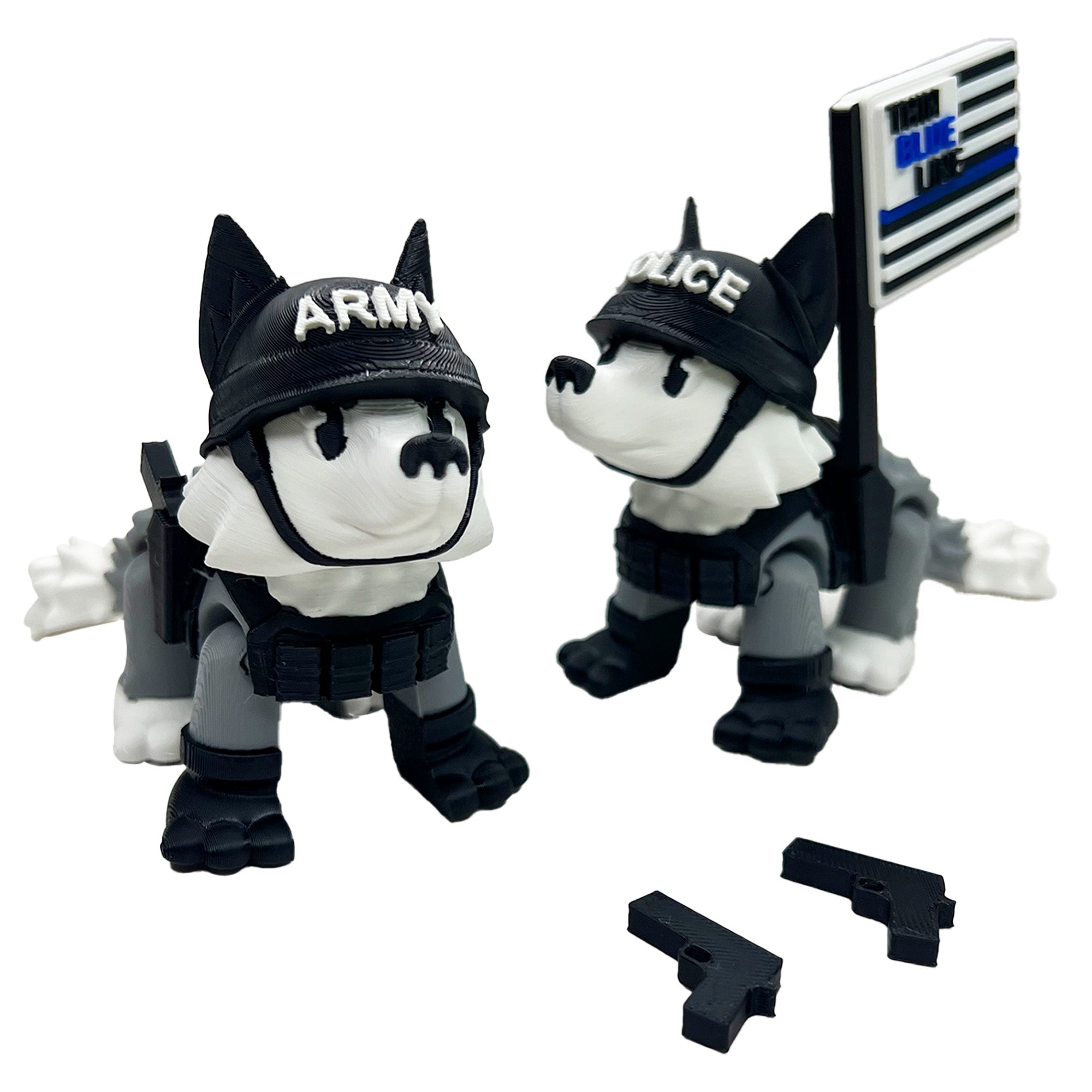 Military Mascot Dog – 3D Printed Fidget Desk Buddy (Flag or No Flag) – Veteran, Police, Air Force, Marine Corps, Army, Navy