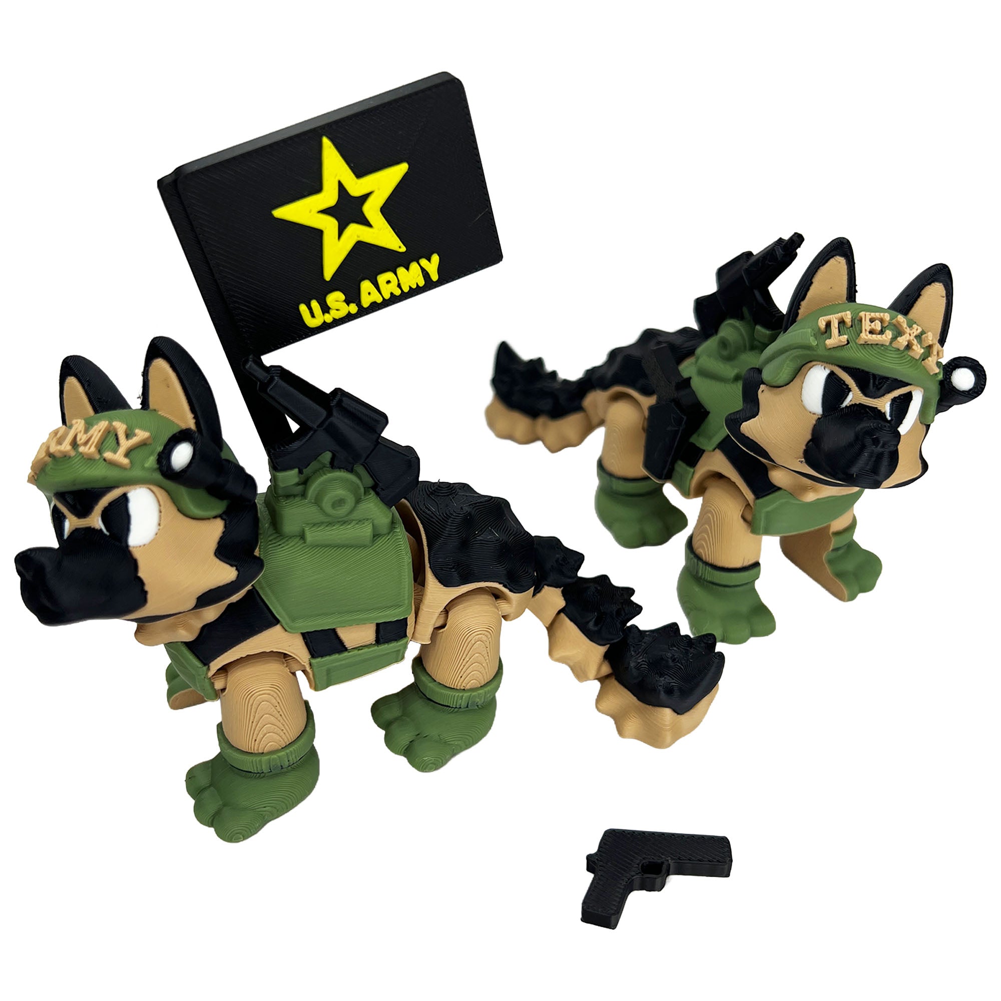 Military Mascot Dog – 3D Printed Fidget Desk Buddy (Flag or No Flag) – Veteran, Police, Air Force, Marine Corps, Army, Navy