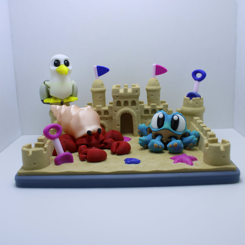 Sand Castle Display (with or without crabs and seagull) -3d printed desk companion