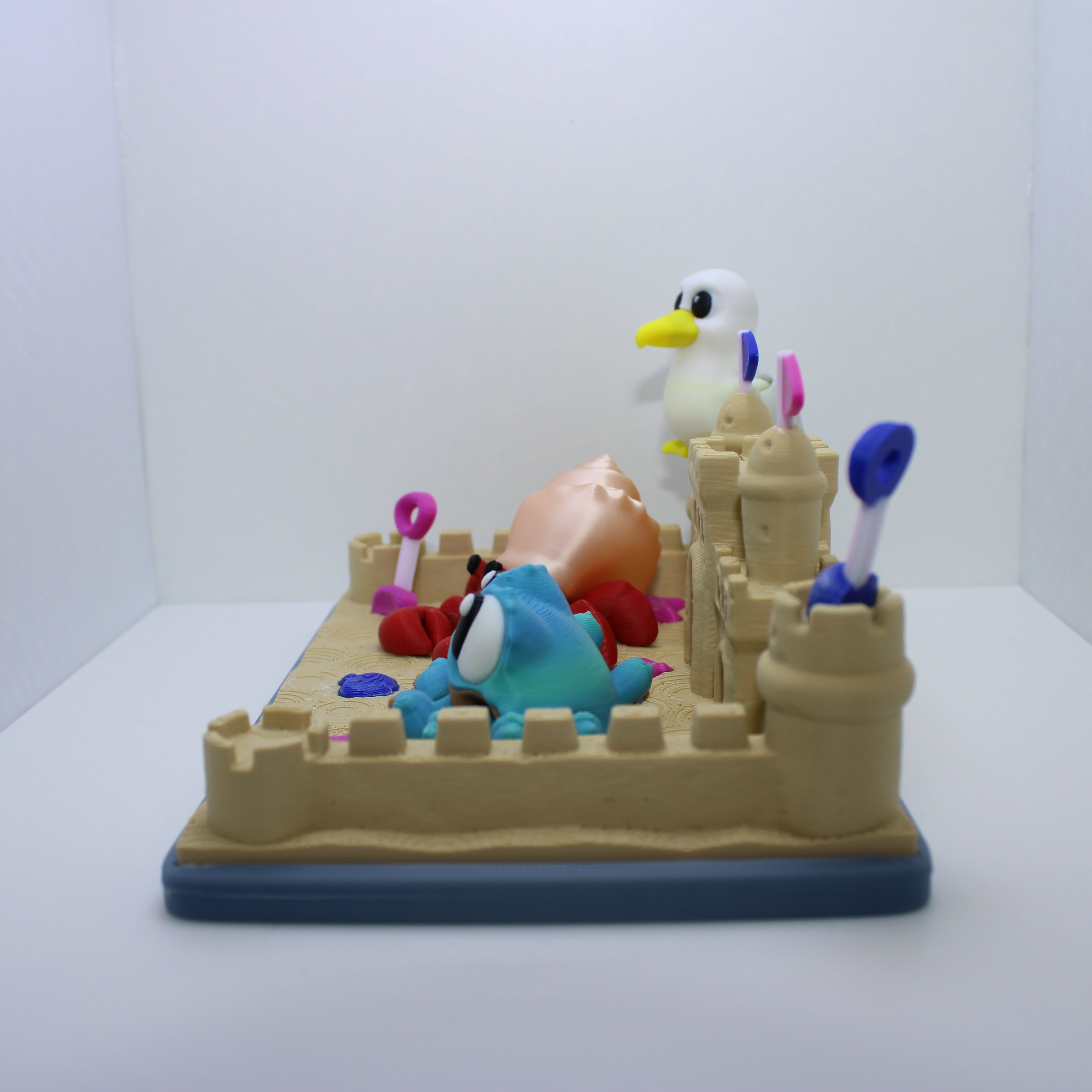 Sand Castle Display (with or without crabs and seagull) -3d printed desk companion