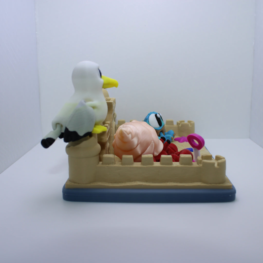 Sand Castle Display (with or without crabs and seagull) -3d printed desk companion