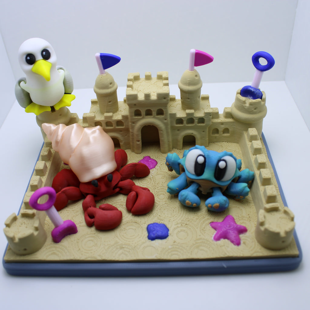Sand Castle Display (with or without crabs and seagull) -3d printed desk companion