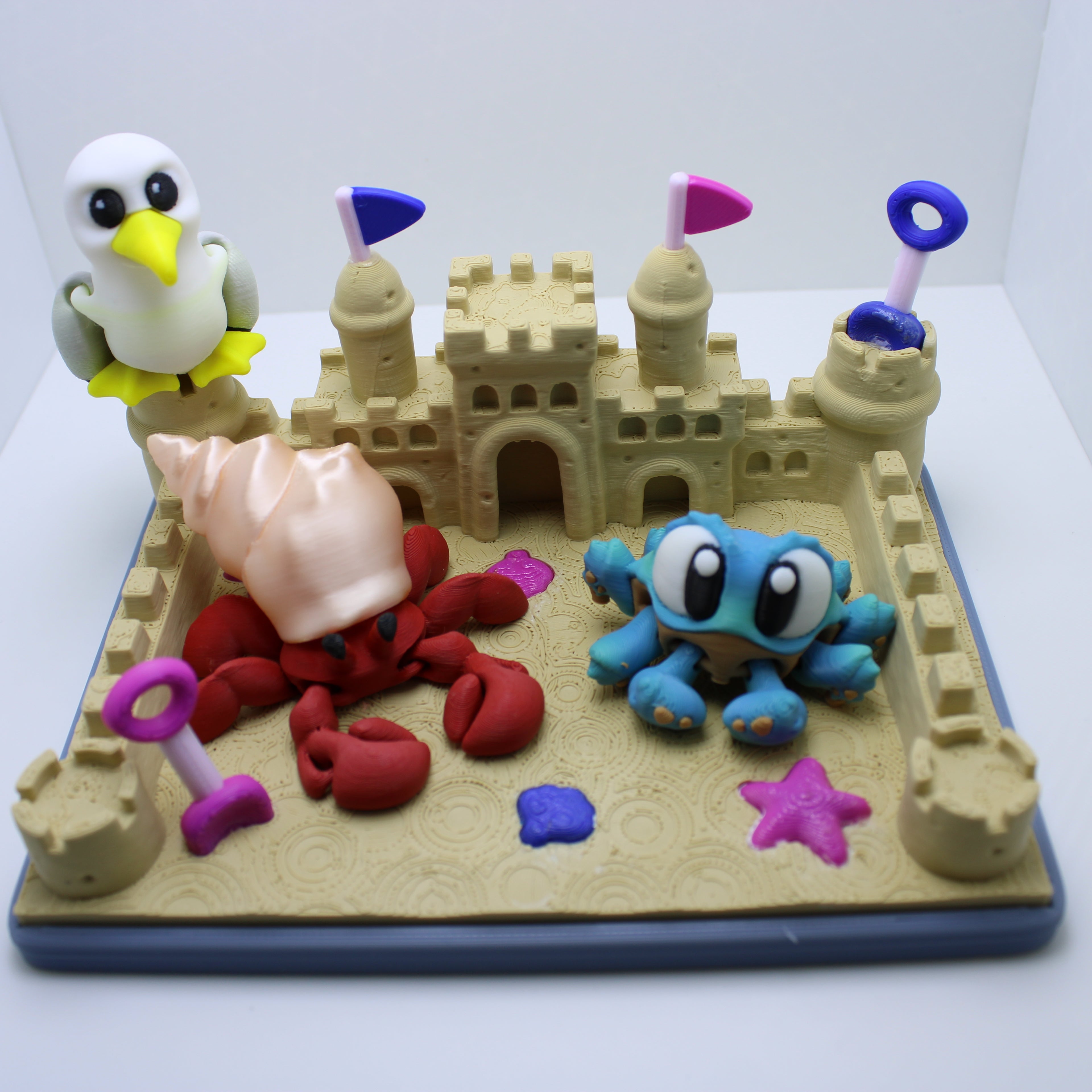 Sand Castle Display (with or without crabs and seagull) -3d printed desk companion