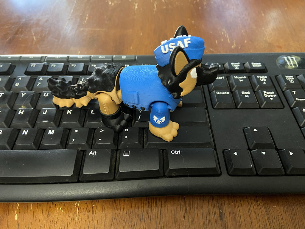 Military Mascot Dog – 3D Printed Fidget Desk Buddy (Flag or No Flag) – Veteran, Police, Air Force, Marine Corps, Army, Navy