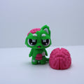Undead Kitty and Brain Snack -3d printed desk buddy and keychain