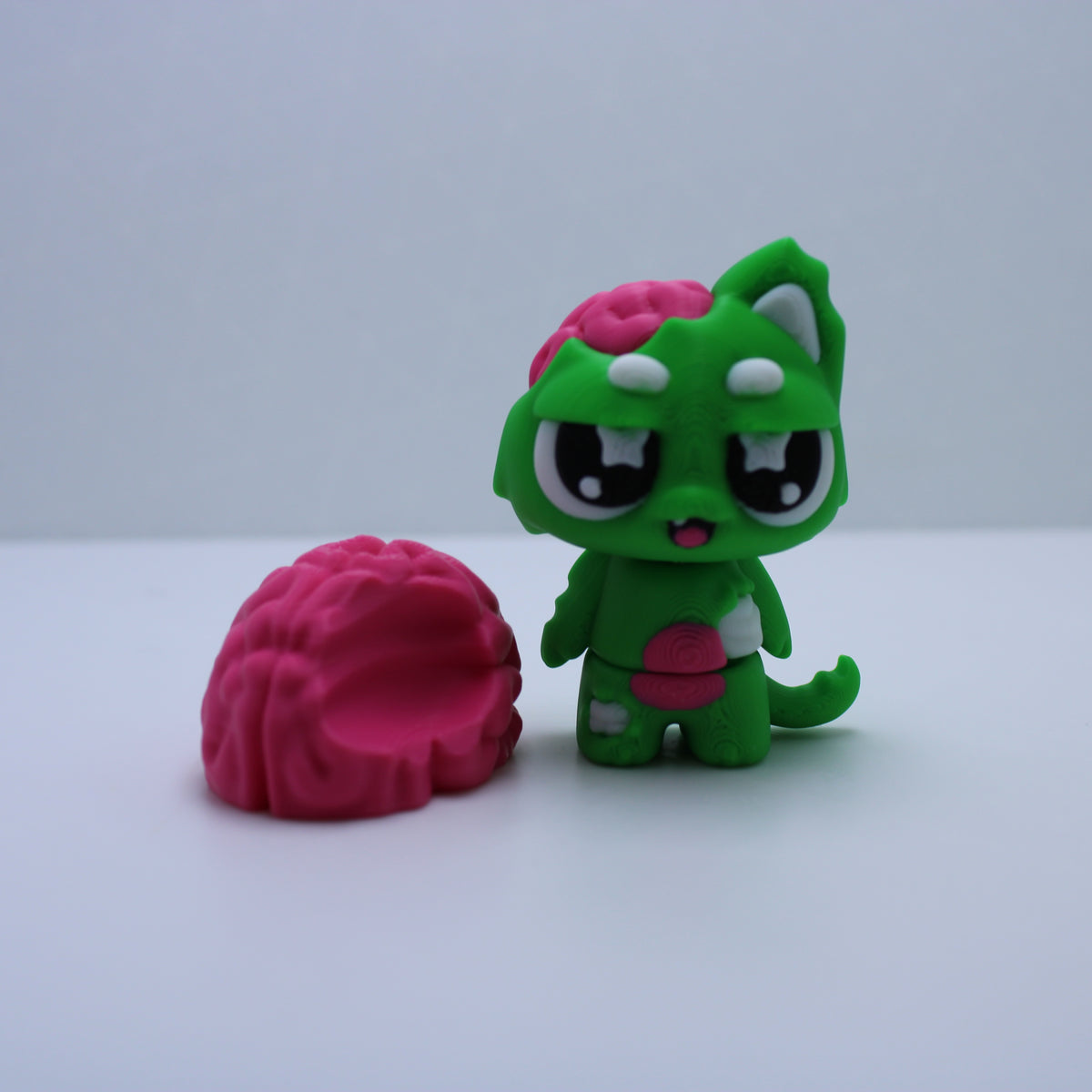 Undead Kitty and Brain Snack -3d printed desk buddy and keychain