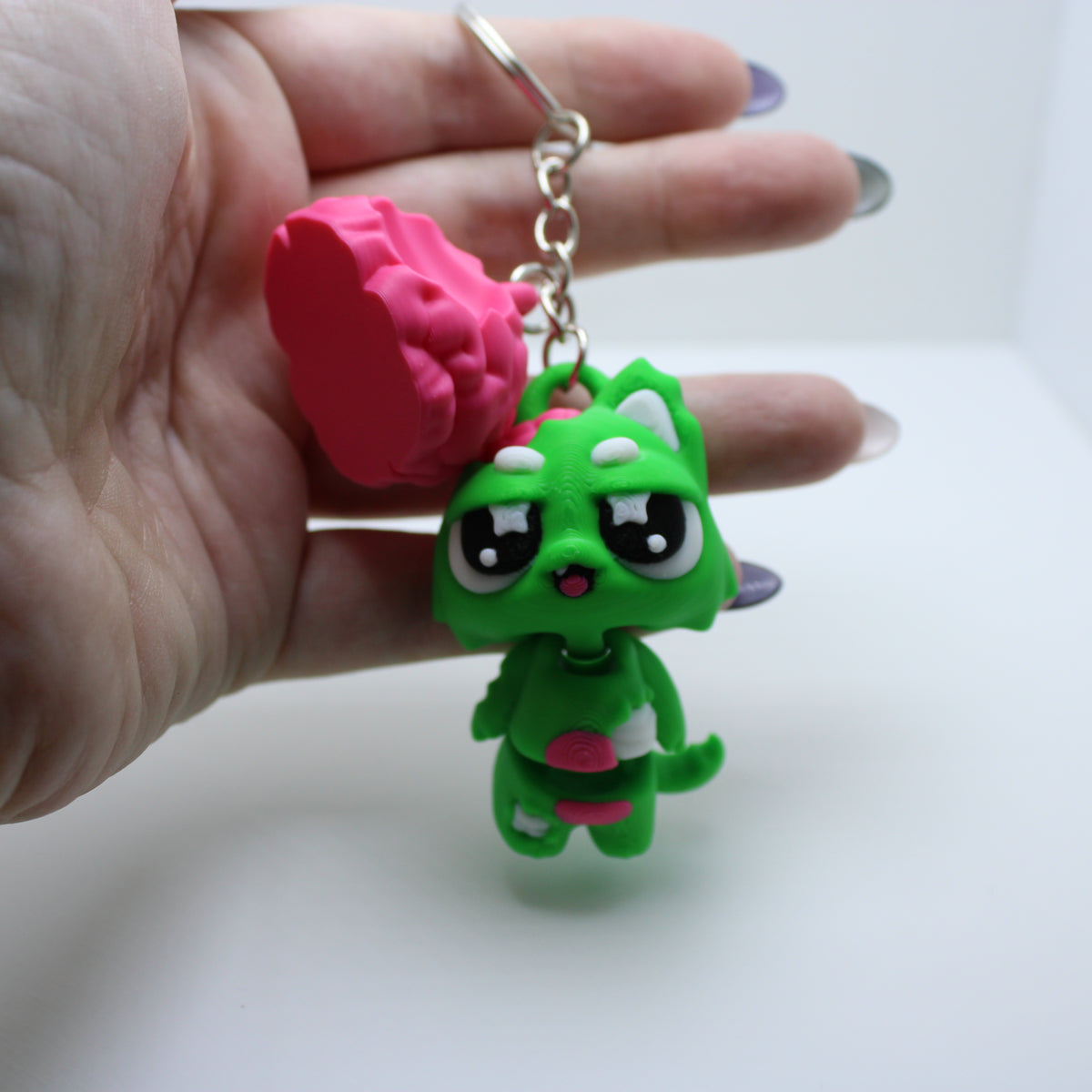 Undead Kitty and Brain Snack -3d printed desk buddy and keychain