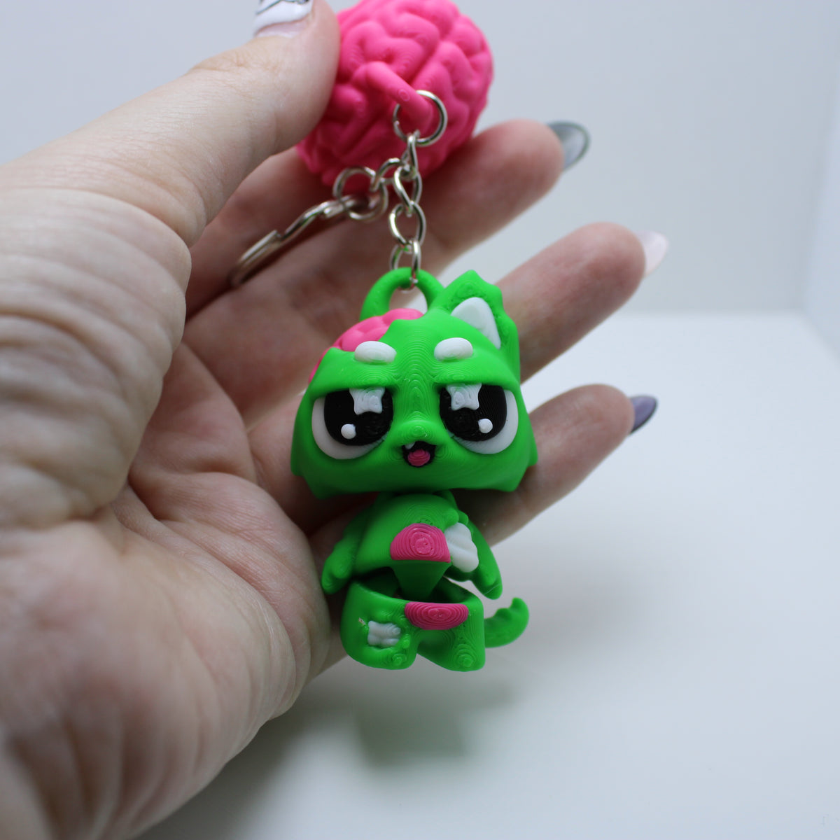 Undead Kitty and Brain Snack -3d printed desk buddy and keychain